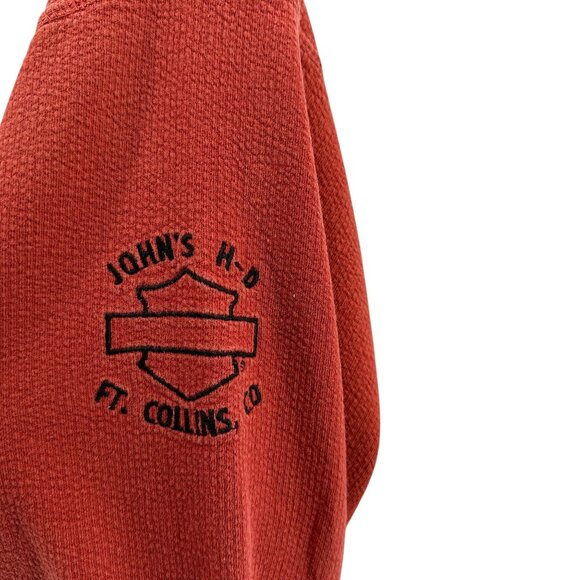 Vintage Harley Davidson Mens Medium Henley Long Sleeve Button Textured Red Logo - Picture 3 of 9